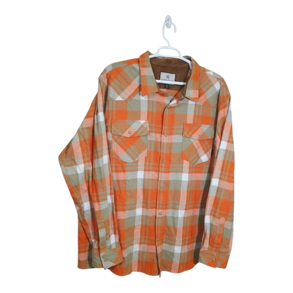 Legendary Whitetails Mens 3XL Snap Orange Brown Tan Plaid Flannel Western Shirt